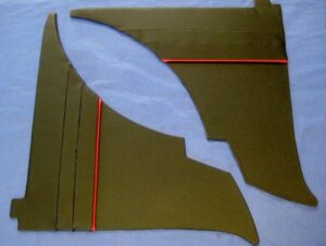 WA128AM MGB ROADSTER BLACK REAR WHEEL ARCH PANEL 1 LINE OF RED PIPING