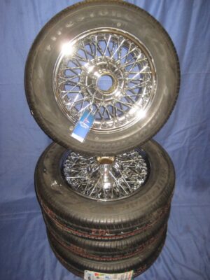 WWC458&TX4 SET OF 4 MIDGET 13" CHROME WIRE WHEELS FITTED WITH 145 X 80 X 13 TYRES