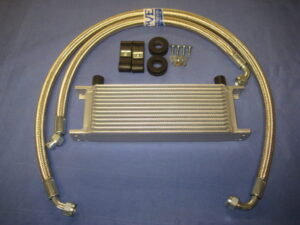 ARA221MK2S MGB 13 ROW OIL COOLER, PAIR OF STAINLESS STEEL HOSES & FITTING KIT 1967-1974