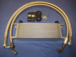 ARA221MK1S MGB 13 ROW OIL COOLER, PAIR OF STAINLESS STEEL HOSES & FITTING KIT 1962-67