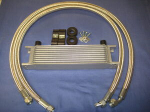 ARO9807SRB MGB 10 ROW OIL COOLER, PAIR OF STAINLESS STEEL HOSES & FITTING KIT 1975 ON