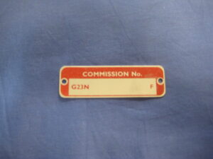 MGB ROADSTER COMMISSION PLATE G23N F CRCP354