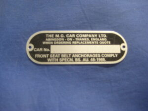 MGB, MGC & MIDGET MG CAR COMPANY CHASSIS PLATE CRCP310