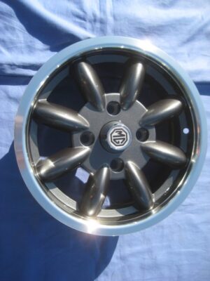 15AAX4 SET OF 4 5.5 X 15 MG MGB ALLOY WHEELS ANTHRACITE WITH POLISHED RIMS