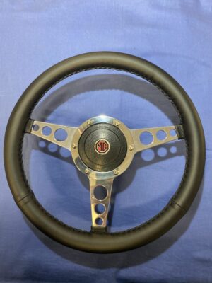 14LUX MGB & MIDGET 14" MOUNTNEY LUXURY LEATHER STEERING WHEEL FLAT ROUND SPOKES INC BOS