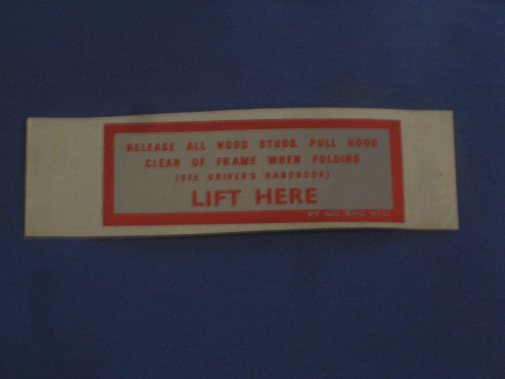 CRST114 LIFT HERE HOOD STICKER
