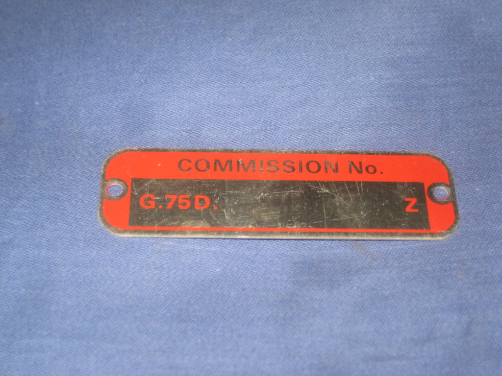 CRCP358 MGB GT V8 COMMISSION PLATE G75D Z