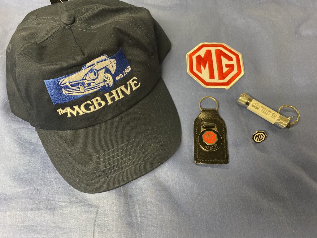BHIVE3 GIFT SET MGB HIVE CAP & TORCH, MGB KEYFOB, MG ENAMEL PIN BADGE, CLOTH EMBROIDERY BADGE