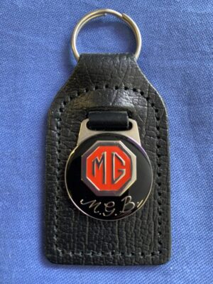 GAC4038 BLACK & RED WITH MGB IN SILVER LEATHER AND ENAMEL KEY FOB KEY RING