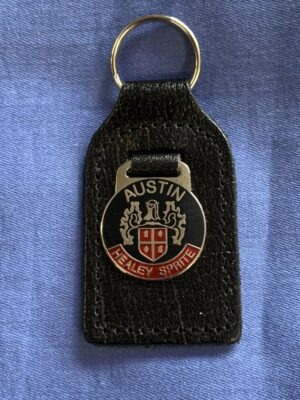 GAC4036RR AUSTIN HEALEY SPRITE LEATHER AND ENAMEL KEY FOB KEY RING RED